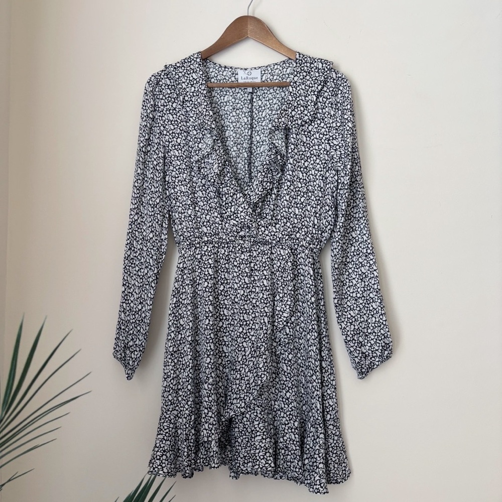La Roque Black & White Surplice Ruffle Dress Small Classic